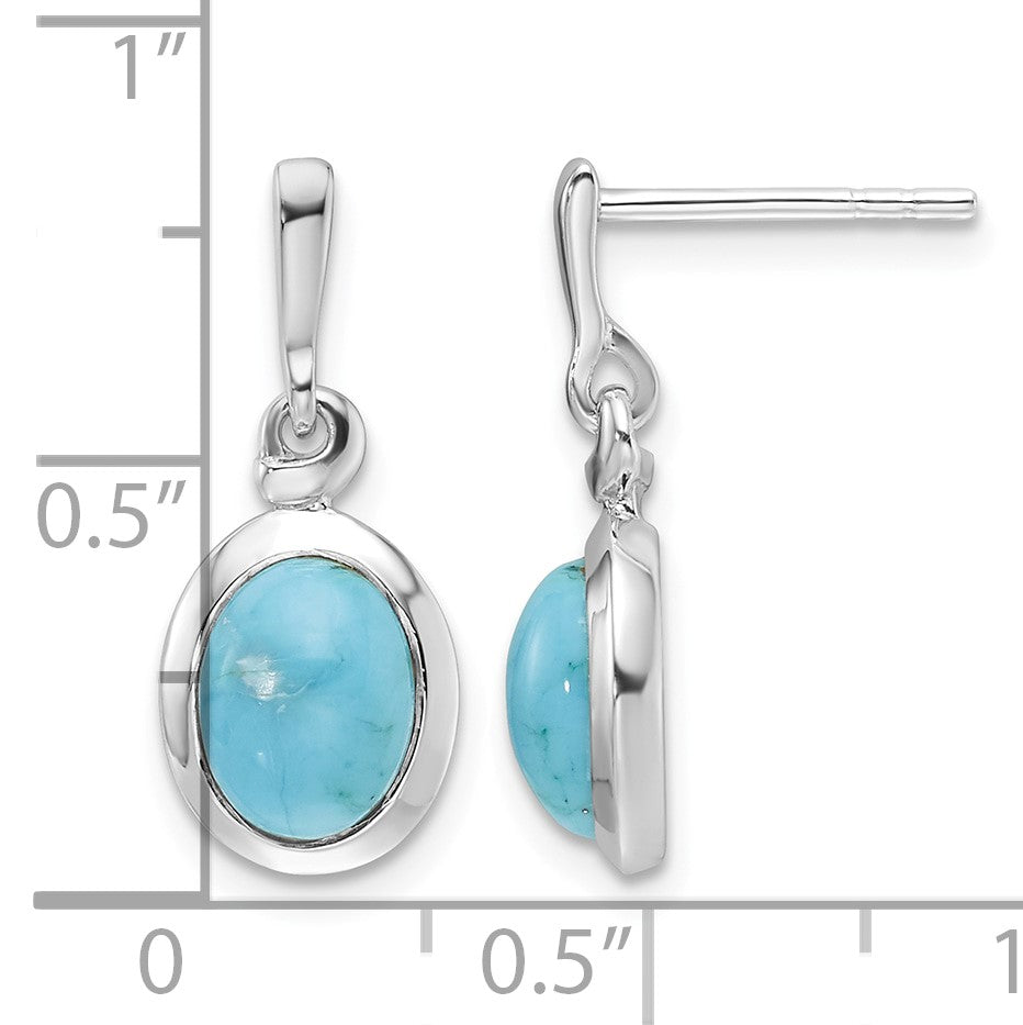 Sterling Silver RH-plated Oval Turquoise Drop Post Earrings