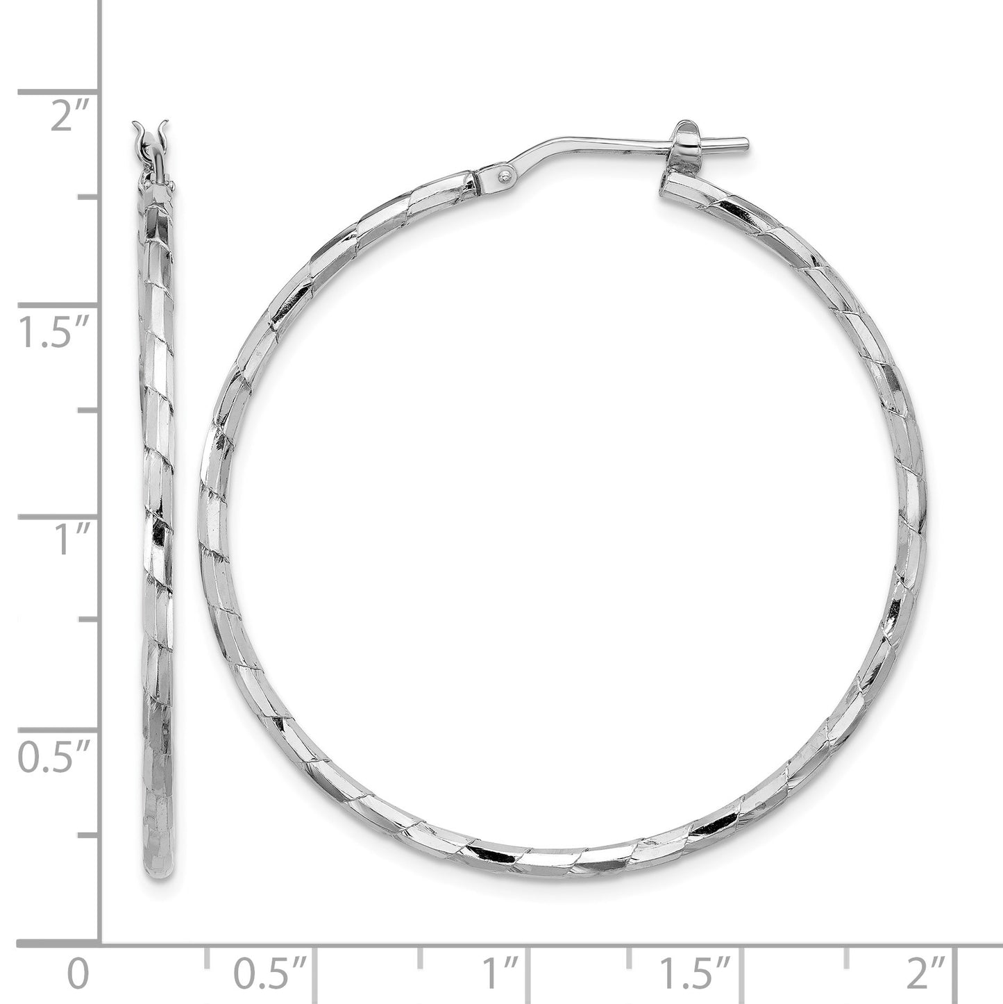 Sterling Silver Rhodium-plated Polished Textured 1.60mm Hoop Earrings