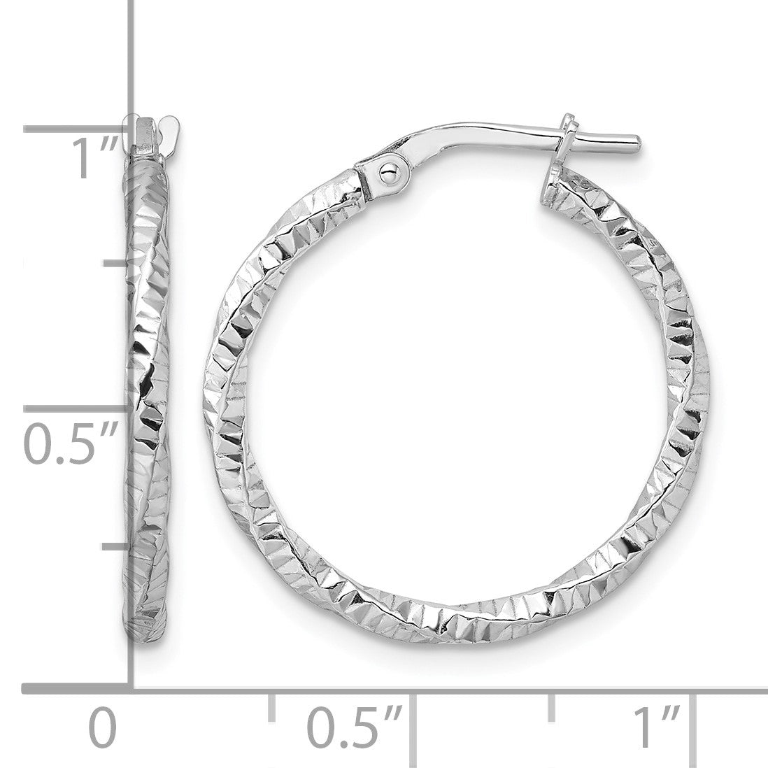 Sterling Silver Rhodium-plated Polished Diamond-cut Twist 2mm Hoop Earrings
