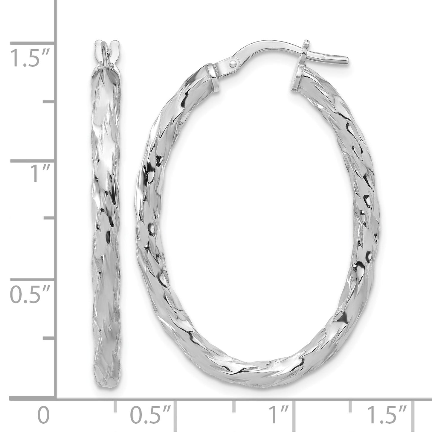 Sterling Silver Rh-plated Polished and Textured Twisted Oval Hoop Earrings