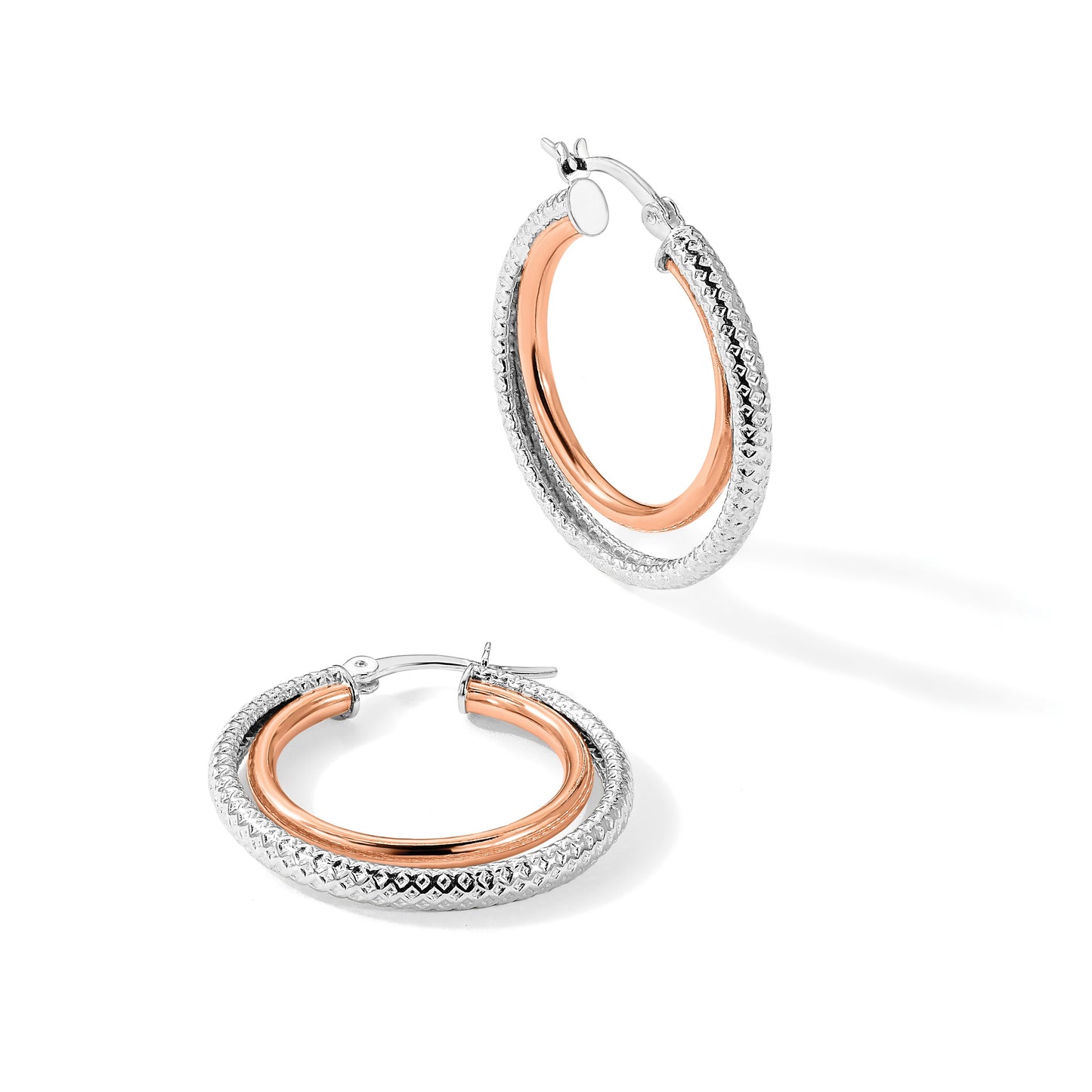 Sterling Silver and Rose-tone Double Circle Hoop Earrings