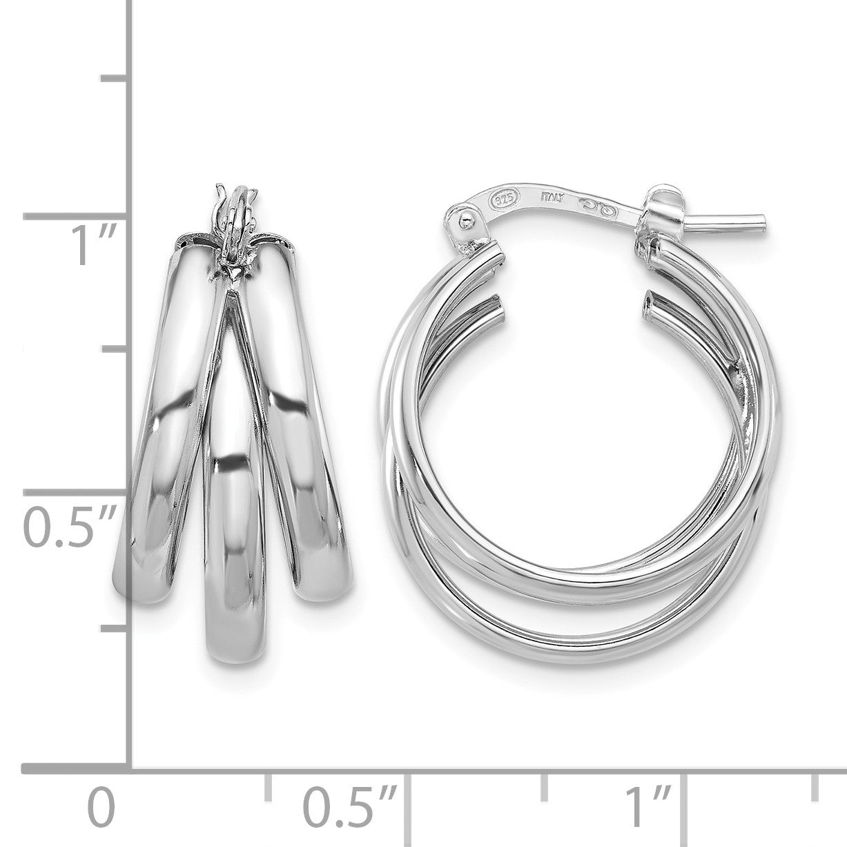 Sterling Silver Rhodium-plated Polished Triple Hoop Earrings