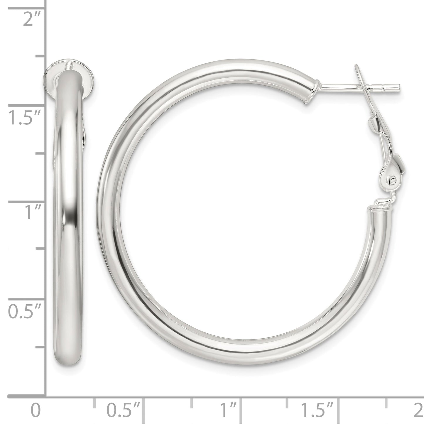 Sterling Silver Polished 3.25mm Omega Back Round Hoop Earrings
