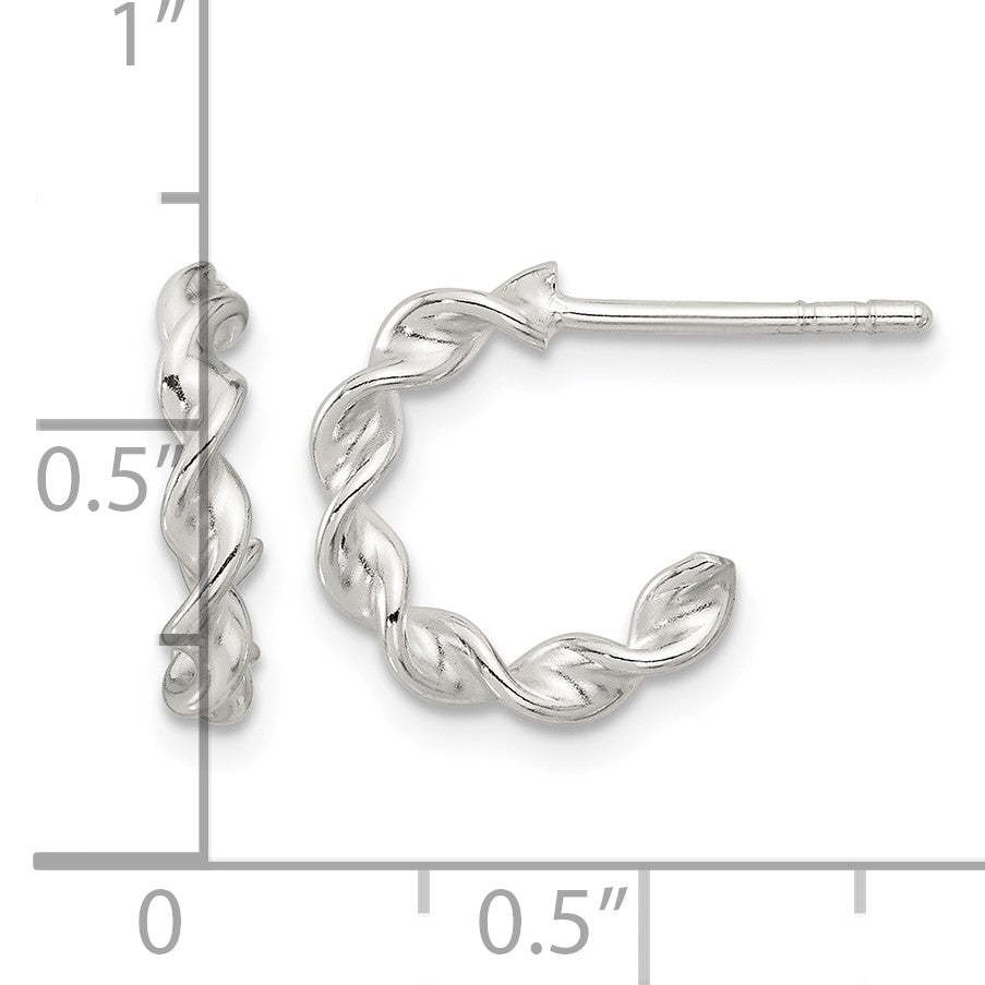 Sterling Silver E-coated Twisted Post Hoop Earrings