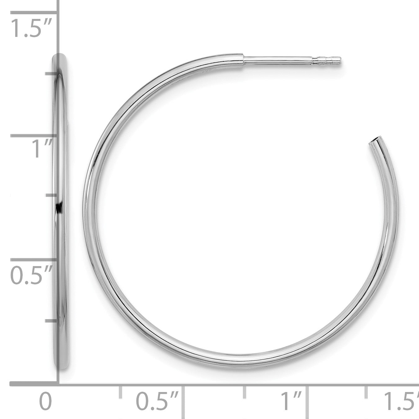 Sterling Silver Rhodium-plated Polished Hollow Tube C-Hoop Earrings