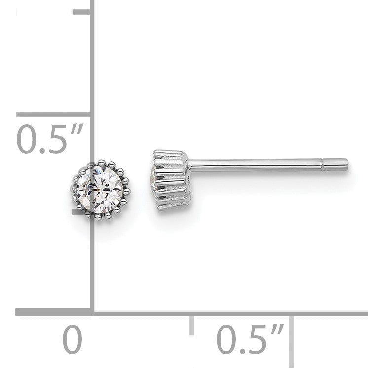 Sterling Silver Rhodium-plated 3mm CZ Grooved Bezel Post Stud Earrings