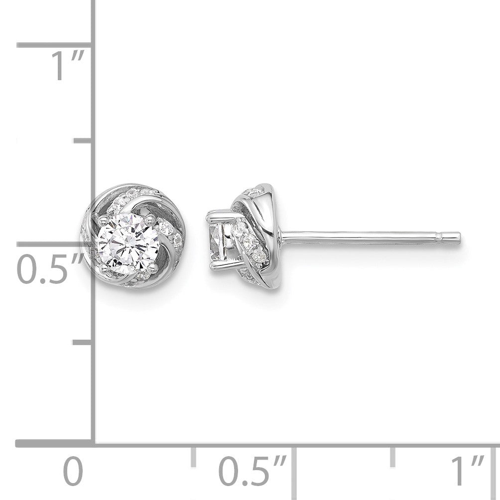 Sterling Silver Rhodium-plated Polished Swirl CZ Circle Post Earrings