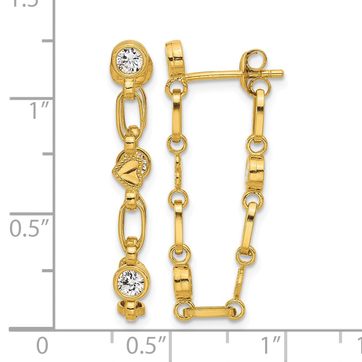 Sterling Silver Gold-tone Bezel CZ with Heart Post Dangle Earrings