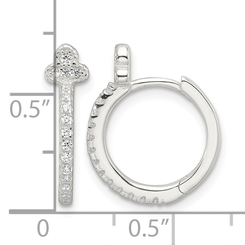 Sterling Silver E-Coating Fancy CZ Hinged Hoop Earrings