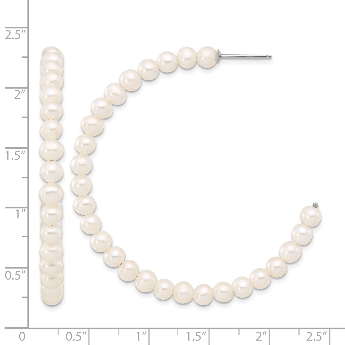 Sterling Silver Rhodium-plated 4-5mm White Semi-Round Freshwater Cultured Pearl C-Hoop Earrings