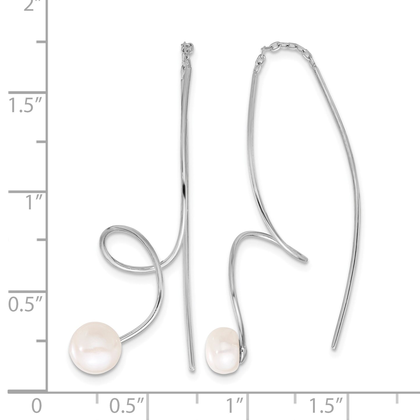 Sterling Silver Rhodium-plated 6-7mm White Button Freshwater Cultured Pearl Twisted Threader Earrings