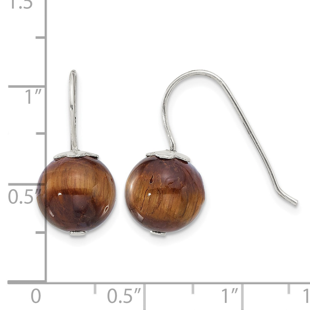 Sterling Silver Polished 10mm Round Tiger's Eye Dangle Earrings