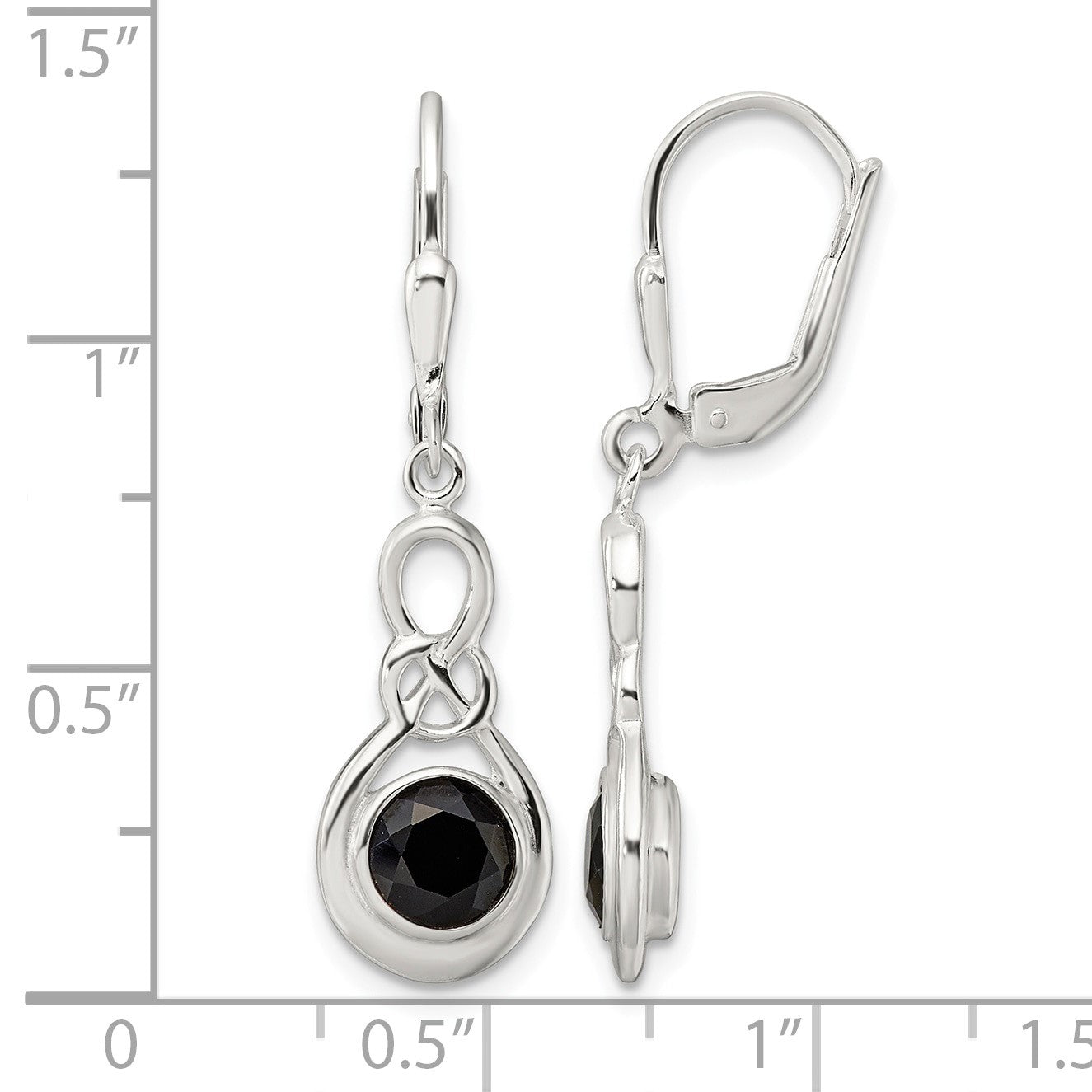Sterling Silver Polished Onyx Knot Leverback Dangle Earrings