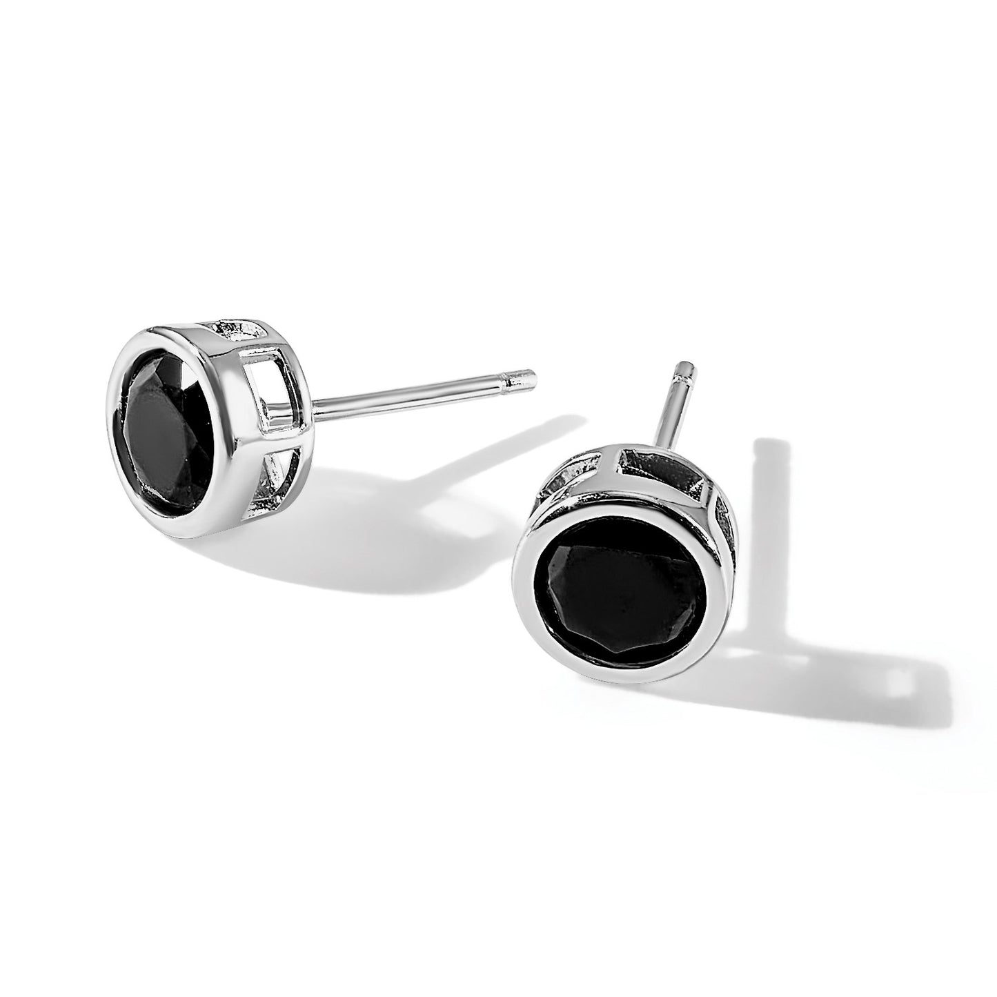 Sterling Silver Rhodium-plated Polished Black Spinel Bezel Stud Earrings