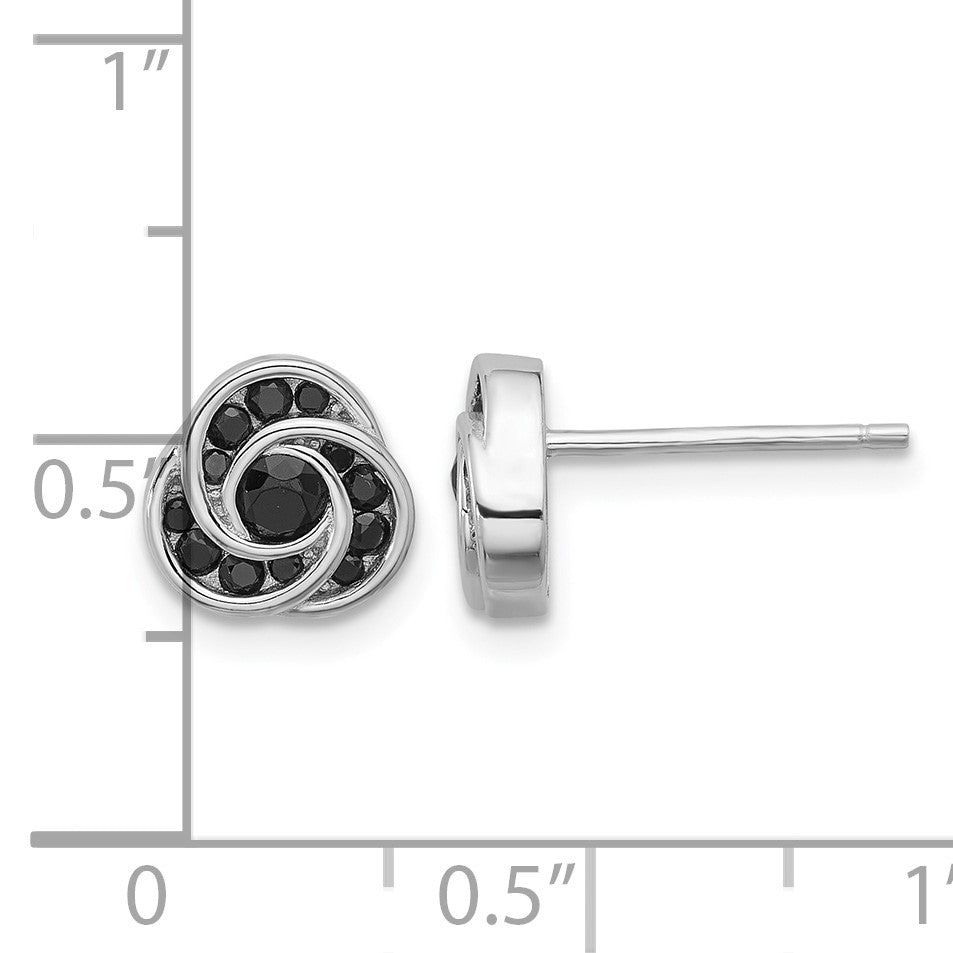Sterling Silver Rhod-plated Polished Black Spinel Love Knot Post Earrings