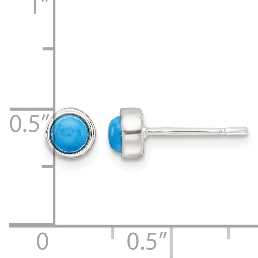 Sterling Silver Polished Turquoise Bezel Stud Earrings