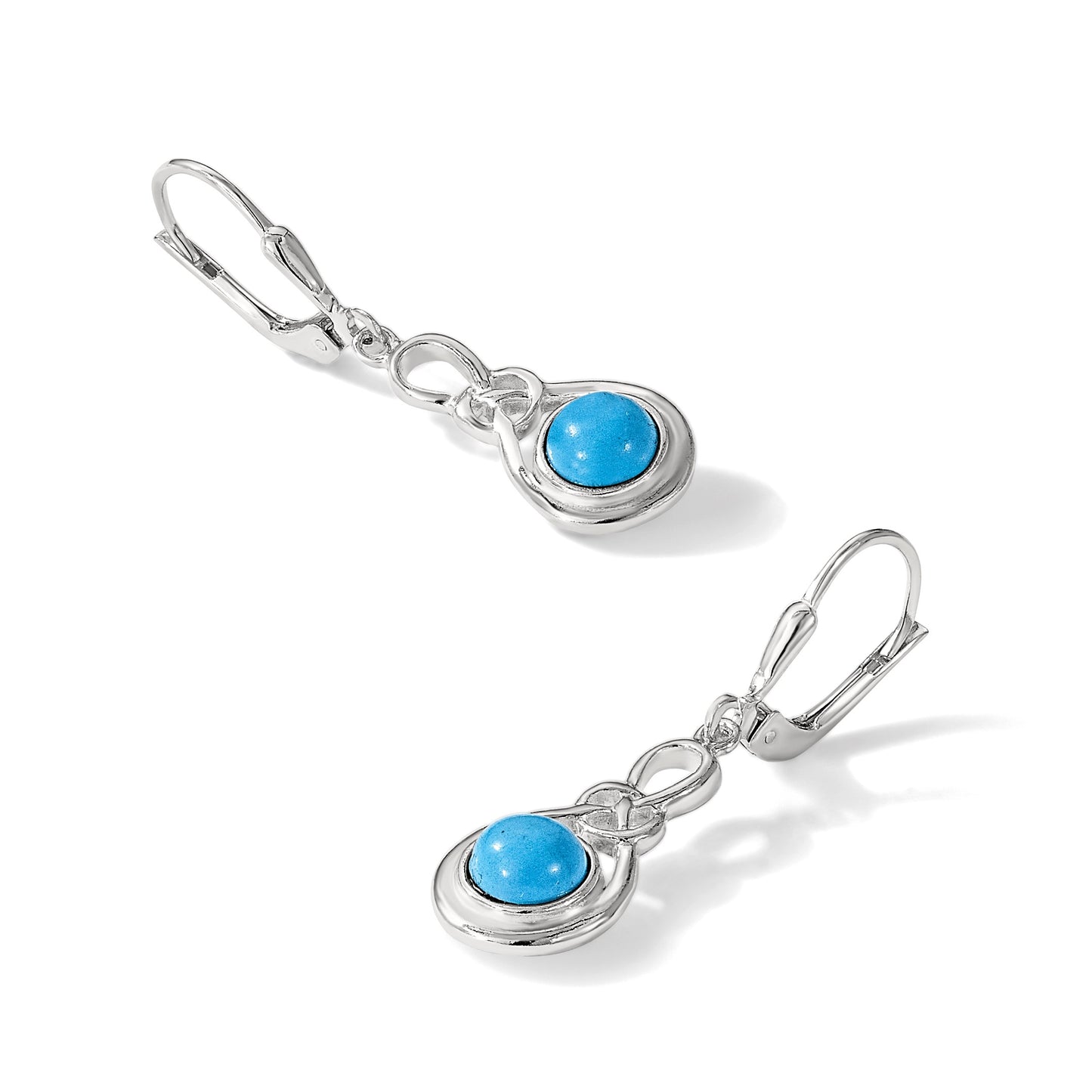 Sterling Silver Polished Turquoise Knot Leverback Dangle Earrings