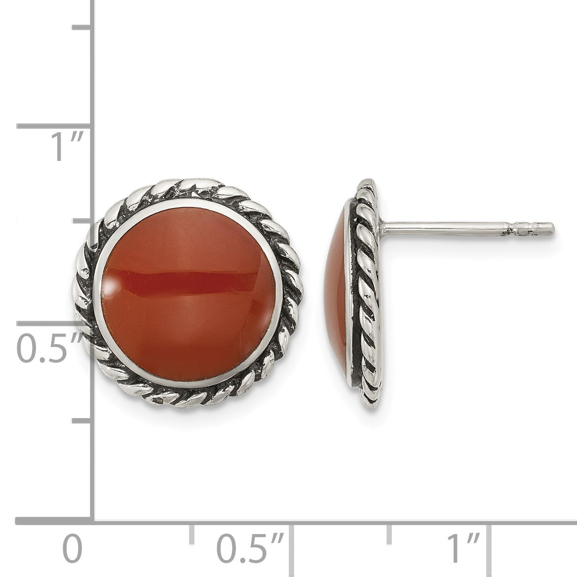 Sterling Silver Polished & Oxidized Twisted Edge Carnelian Post Earrings