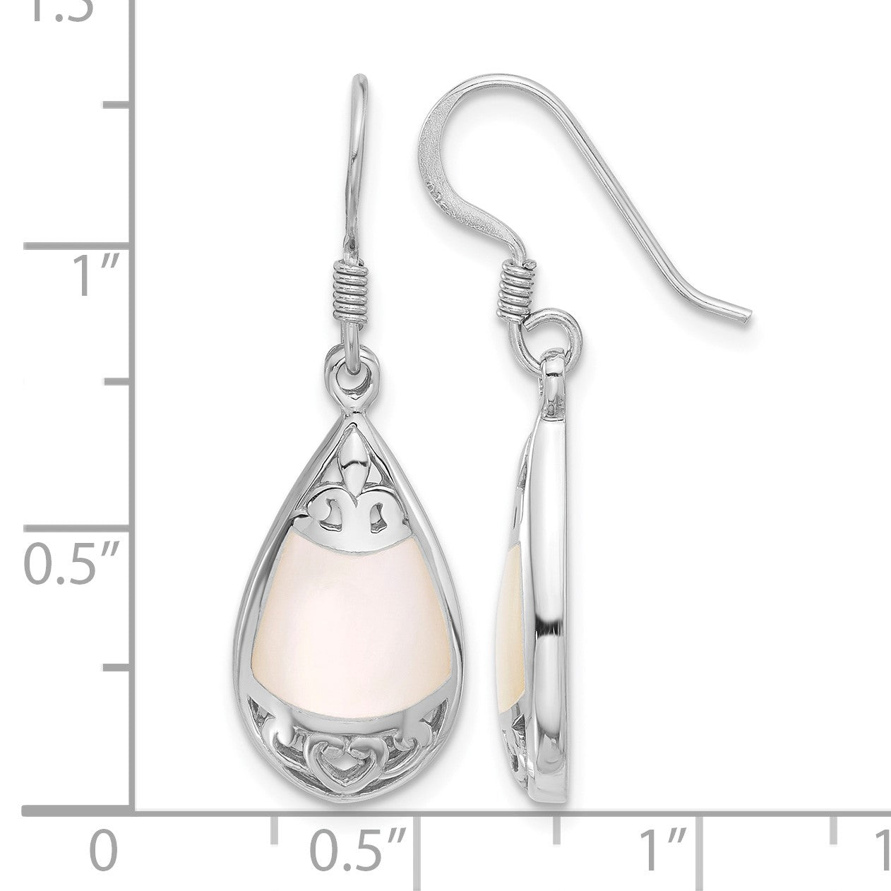 Sterling Silver RH-plated Polished MOP Filigree Teardrop Dangle Earrings
