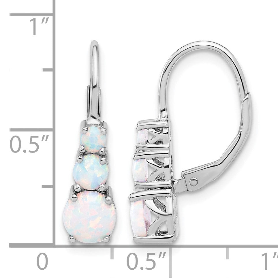Sterling Silver Rhodium-plated Polished Created Opal Leverback Earrings