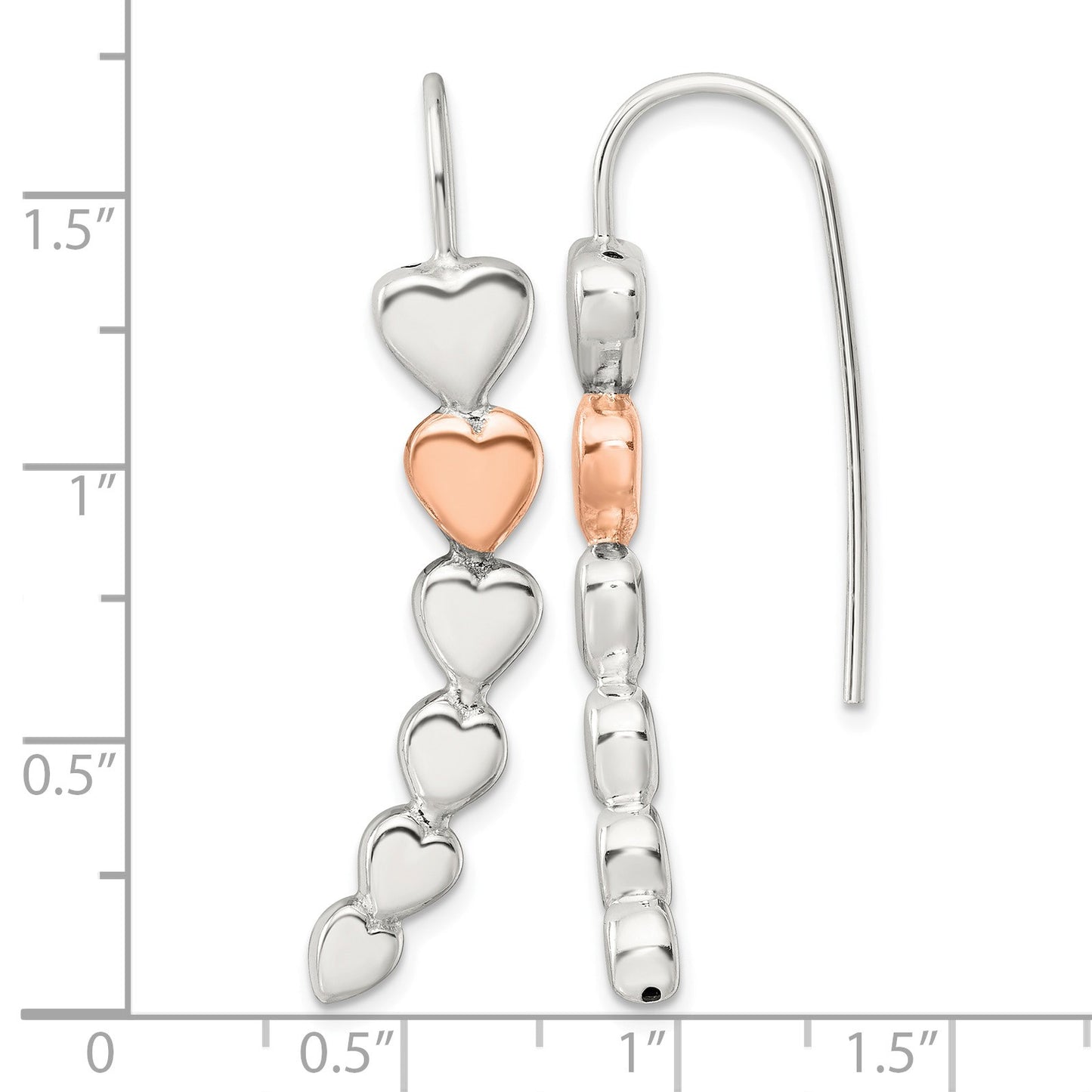 Sterling Silver and Rose-tone Polished Heart Shepherd Hook Earrings