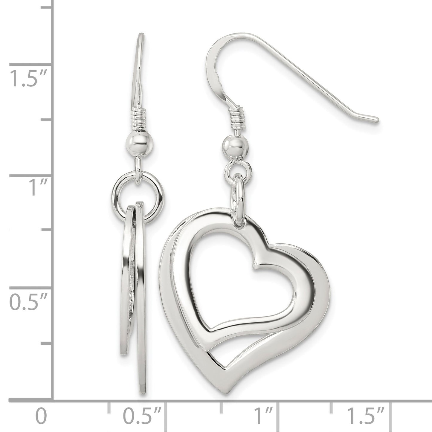 Sterling Silver Polished Two piece Open Heart Shepherd Hook Earrings