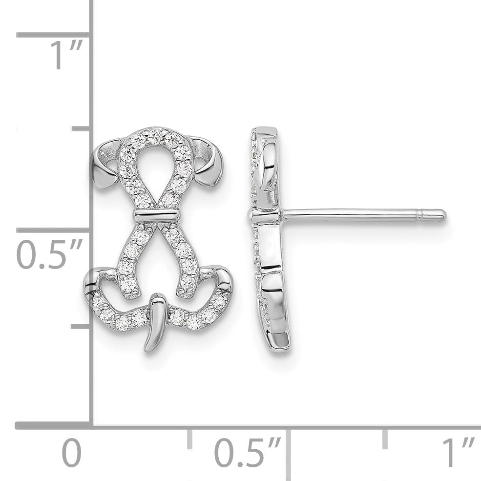 Sterling Silver Rhodium-plated CZ Dog Post Earrings