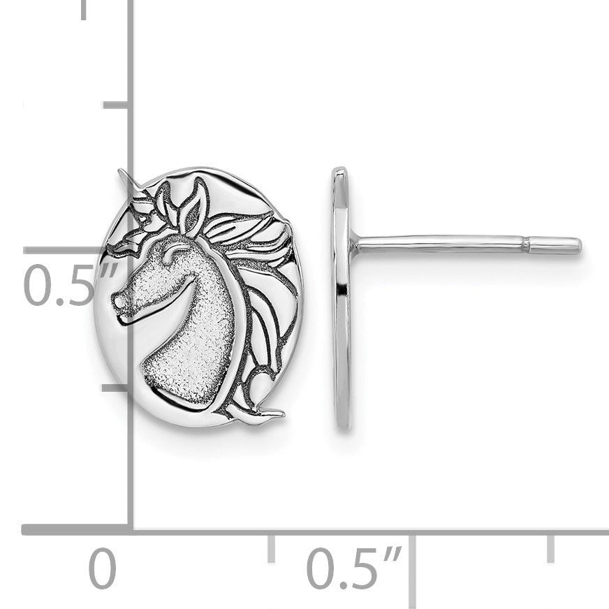 Sterling Silver Rhodium-plated Unicorn Post Earrings