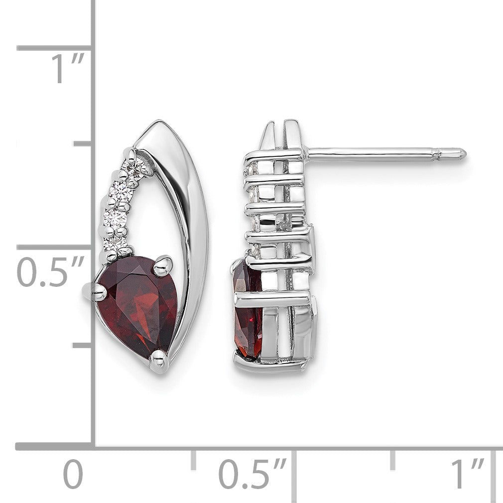 Sterling Silver Rhodium-plated Garnet and CZ Post Earrings