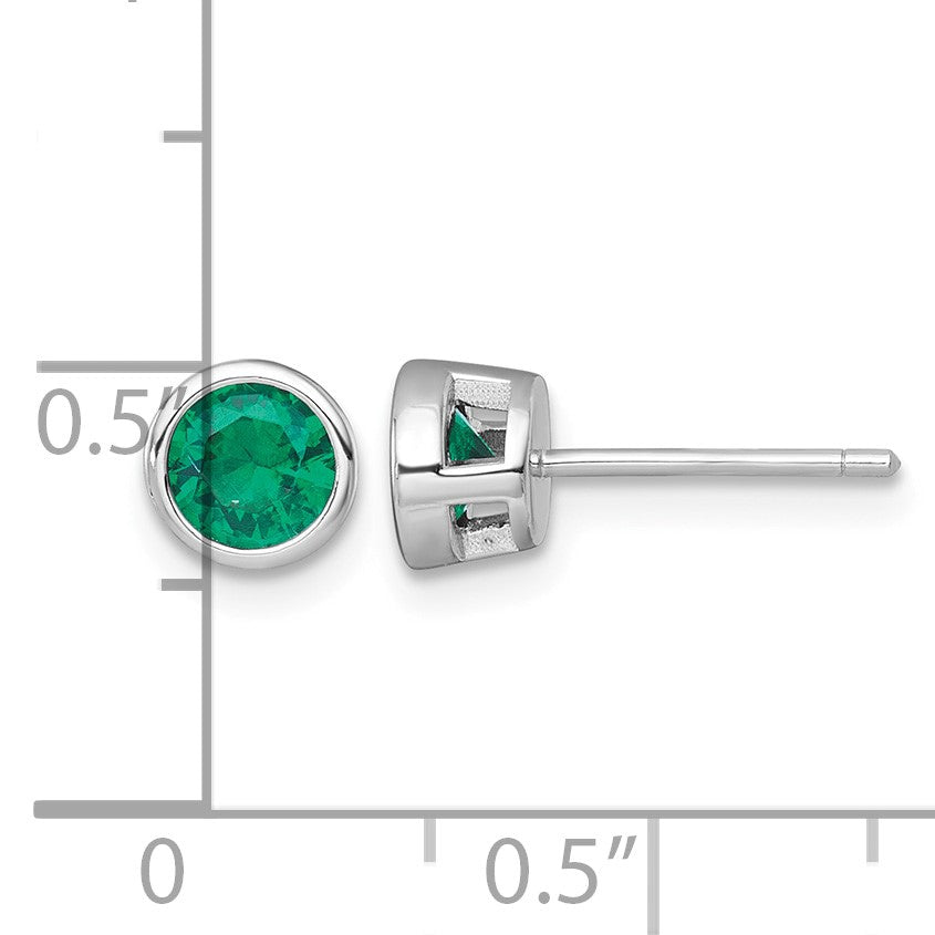 Sterling Silver Rhodium-plated Polished Bezel Set 6.2mm Round Green CZ Stud Earrings