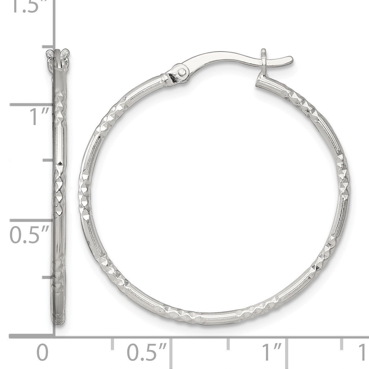 Sterling Silver Polished Diamond-cut Textured 30x1.5mm Round Hoop Earrings