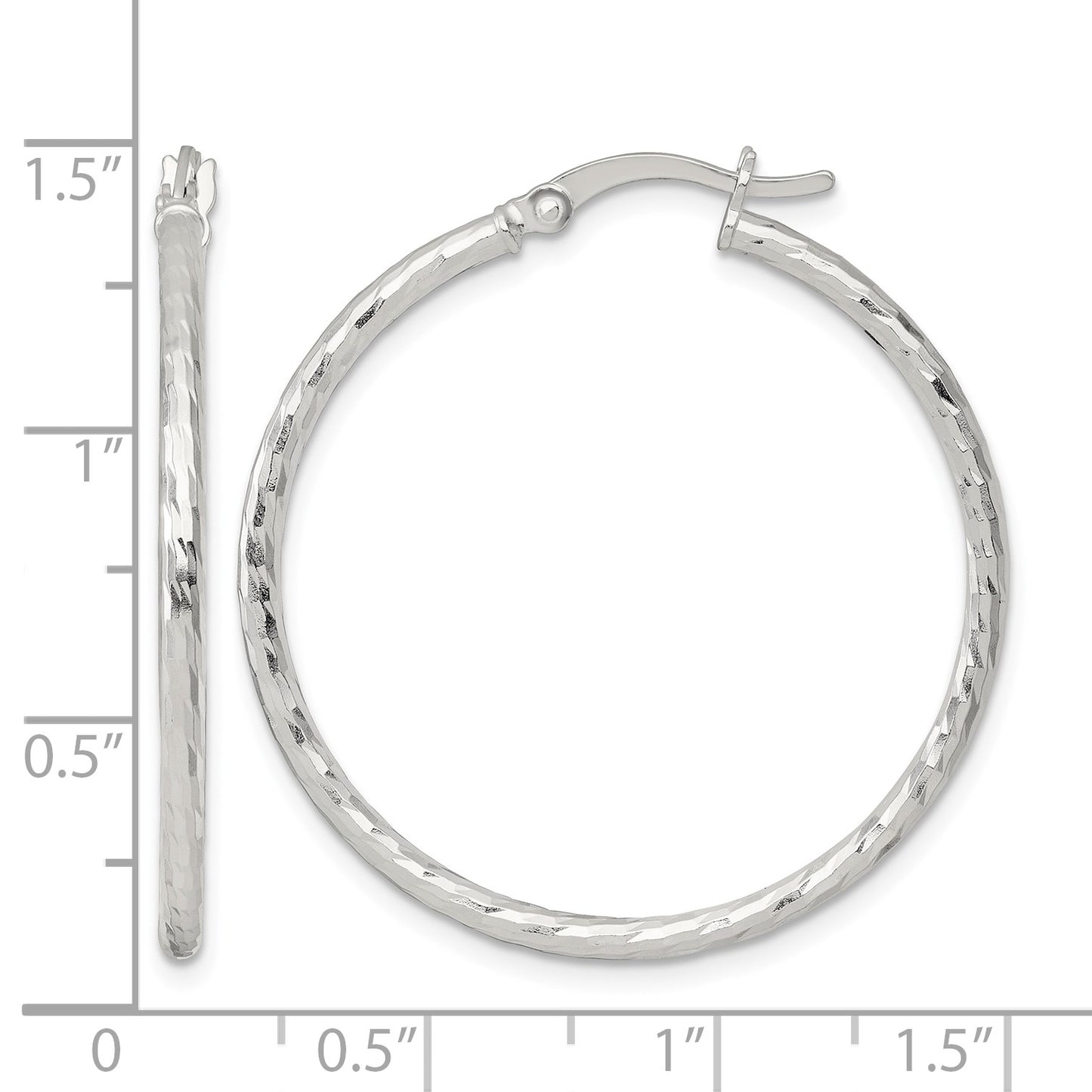 Sterling Silver Polished Diamond-cut 35x2mm Round Hoop Earrings