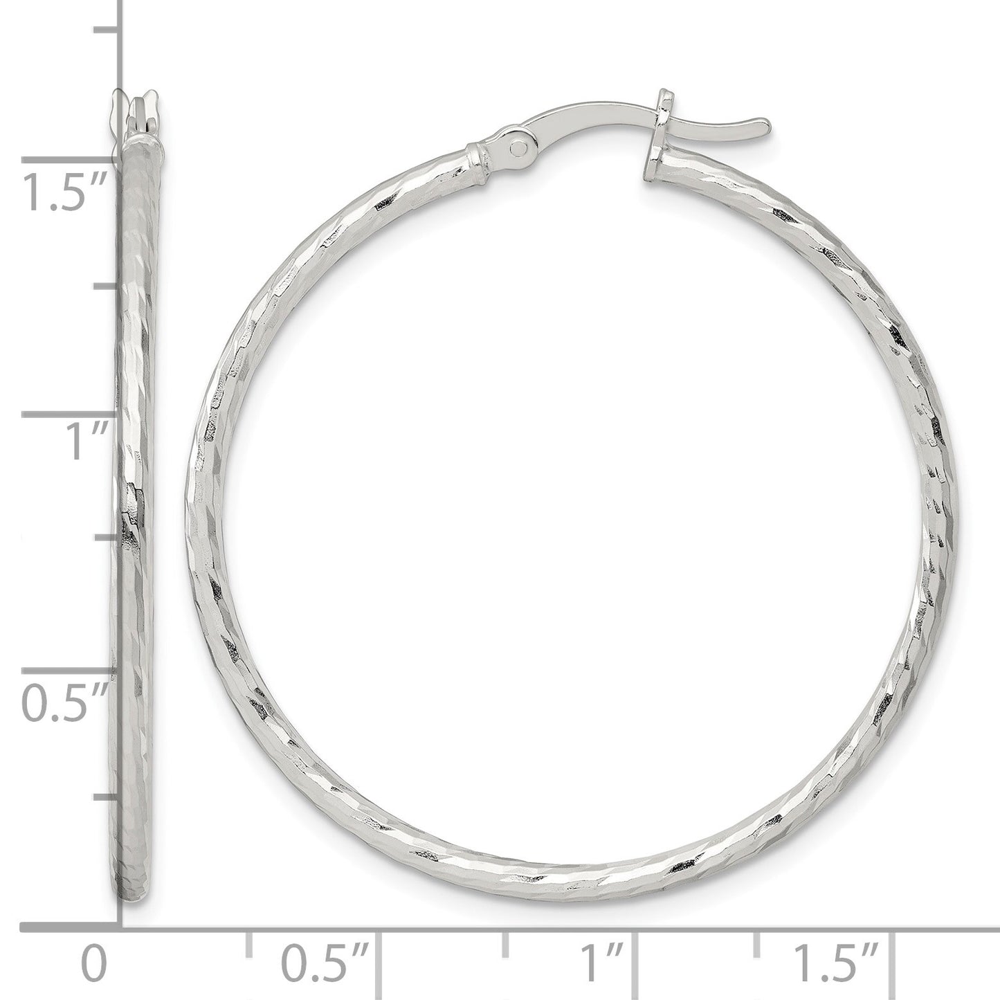 Sterling Silver Polished Diamond-cut 40x2mm Round Hoop Earrings