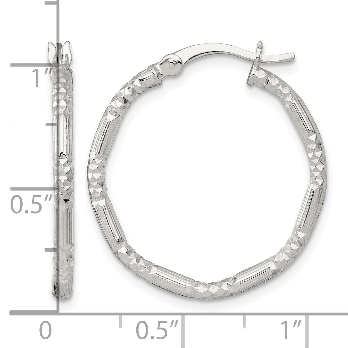 Sterling Silver Polished Diamond-cut Textured 25x2.25mm Round Hoop Earrings