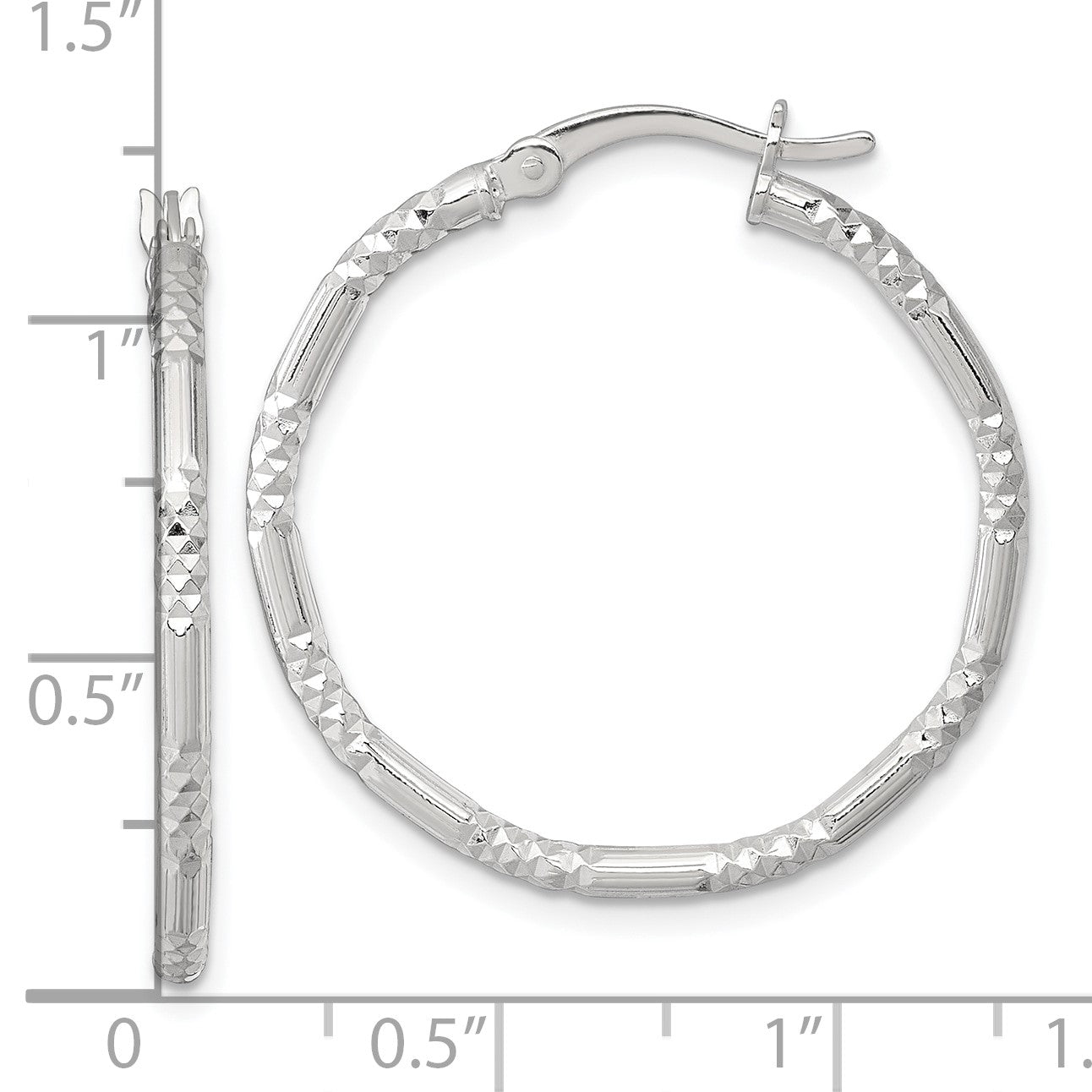 Sterling Silver Polished Diamond-cut Textured 30x2.25mm Round Hoop Earrings