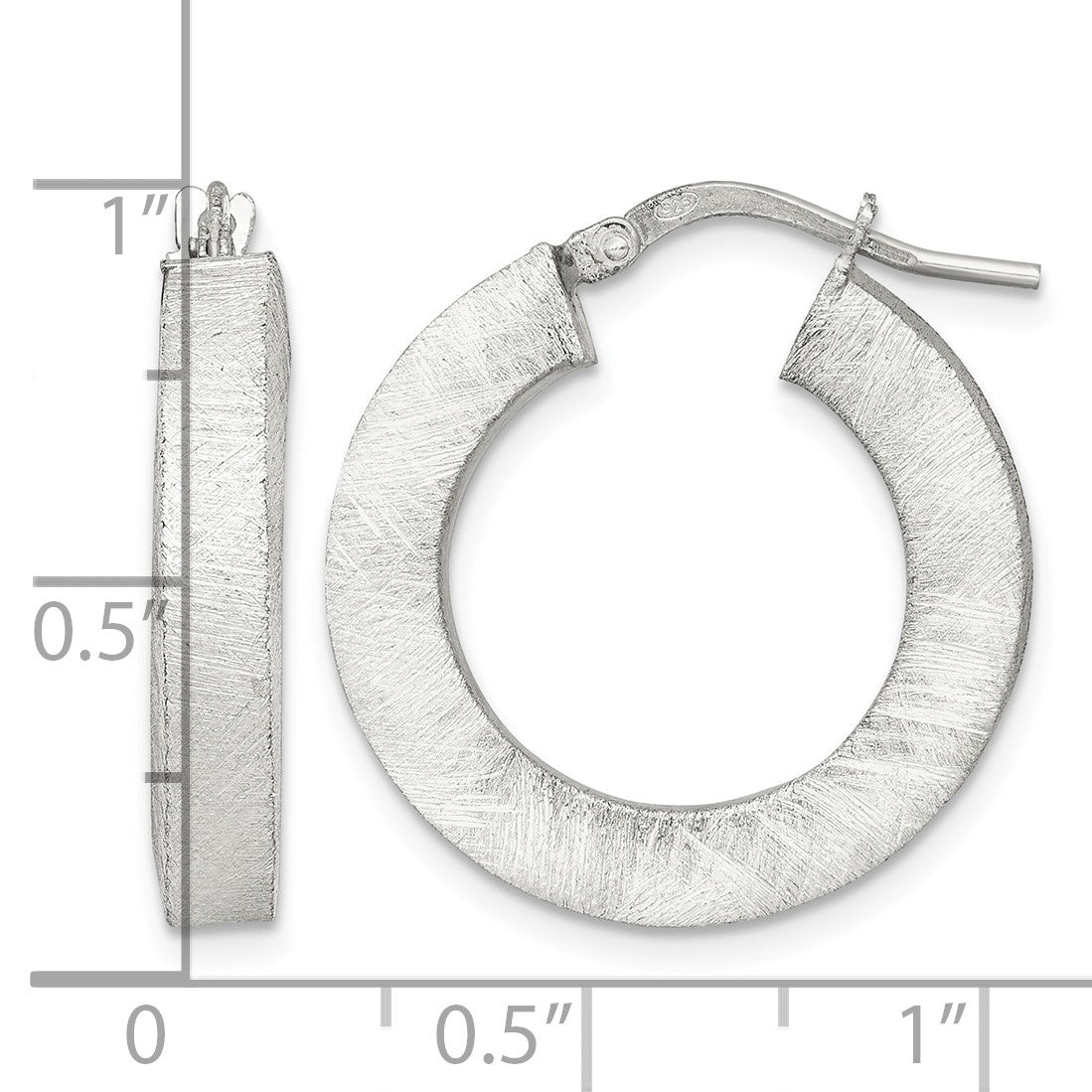 Sterling Silver Brushed Textured 4.25mm x 24mm Square Tube Hoop Earrings