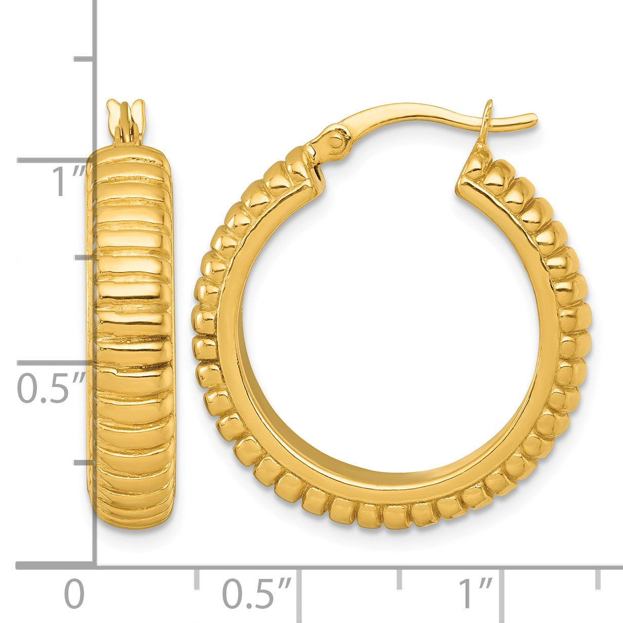 Sterling Silver Gold-tone Polished and Grooved 26x6mm Round Hollow Hoop Earrings