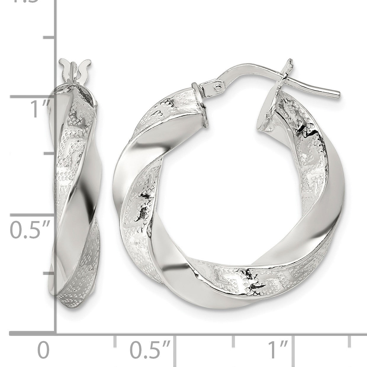 Sterling Silver Polished Greek Key 5mm Twisted tube Hoop Earrings