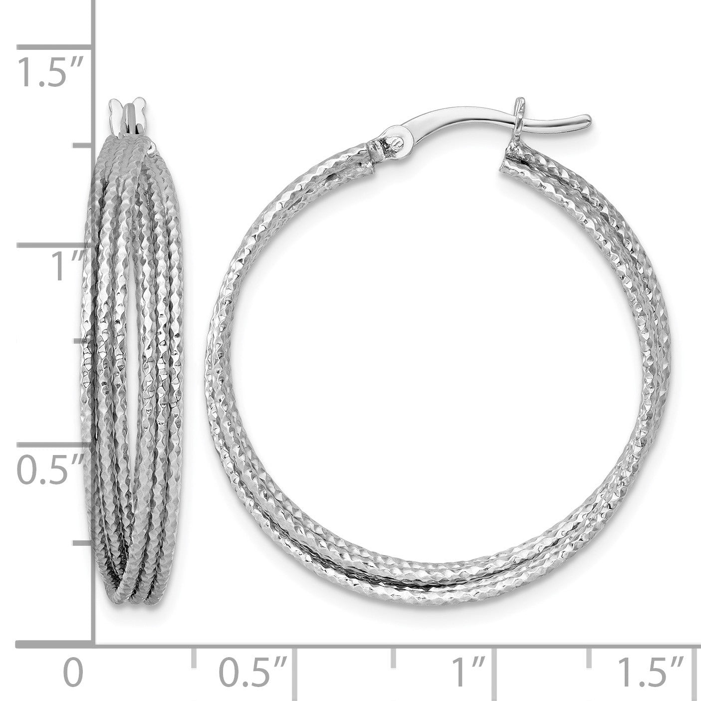 Sterling Silver Rhodium-plated Textured 31.0mm Crisscross Round Hoop Earrings