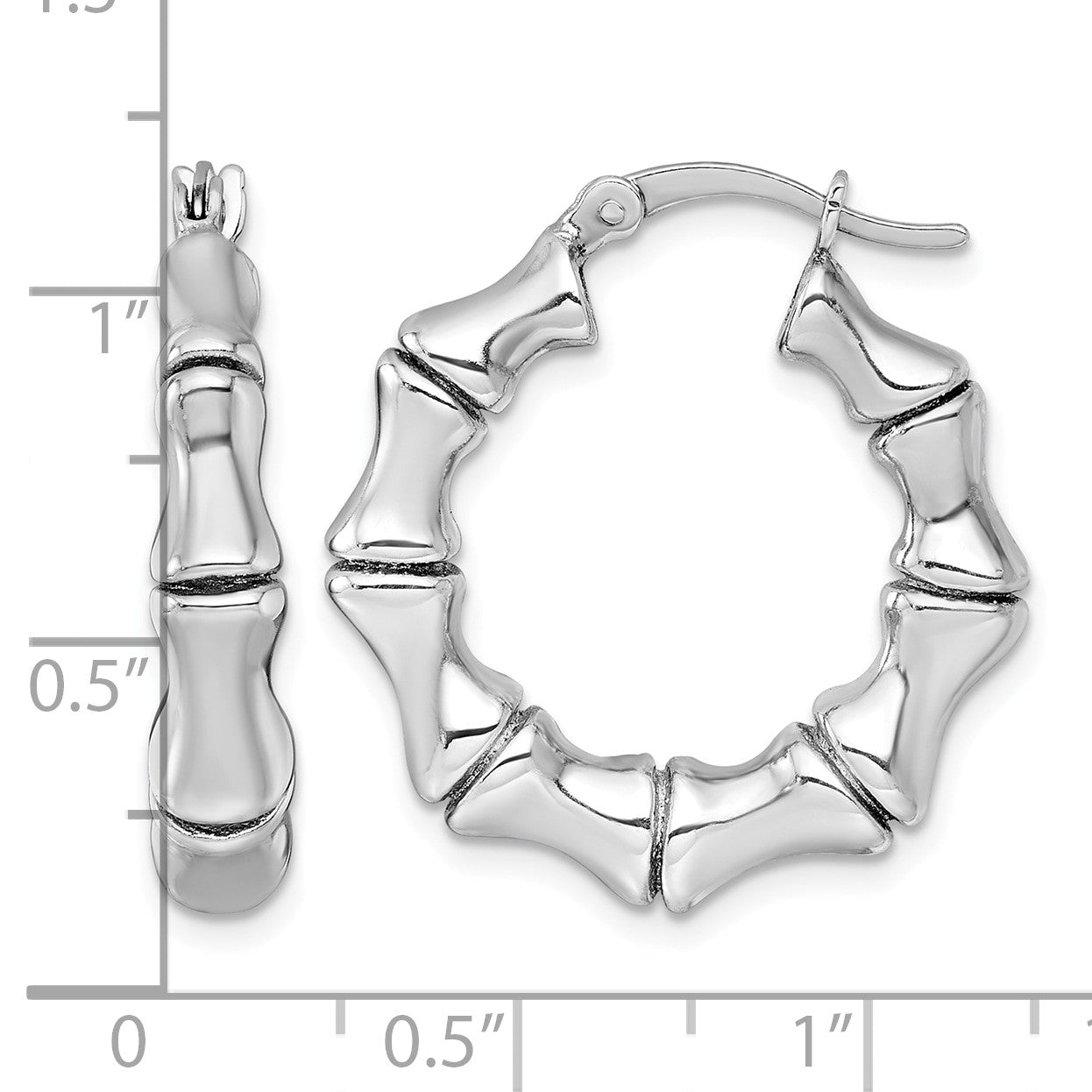 Sterling Silver Rhodium-plated Polished Bamboo Round Hoop Earrings