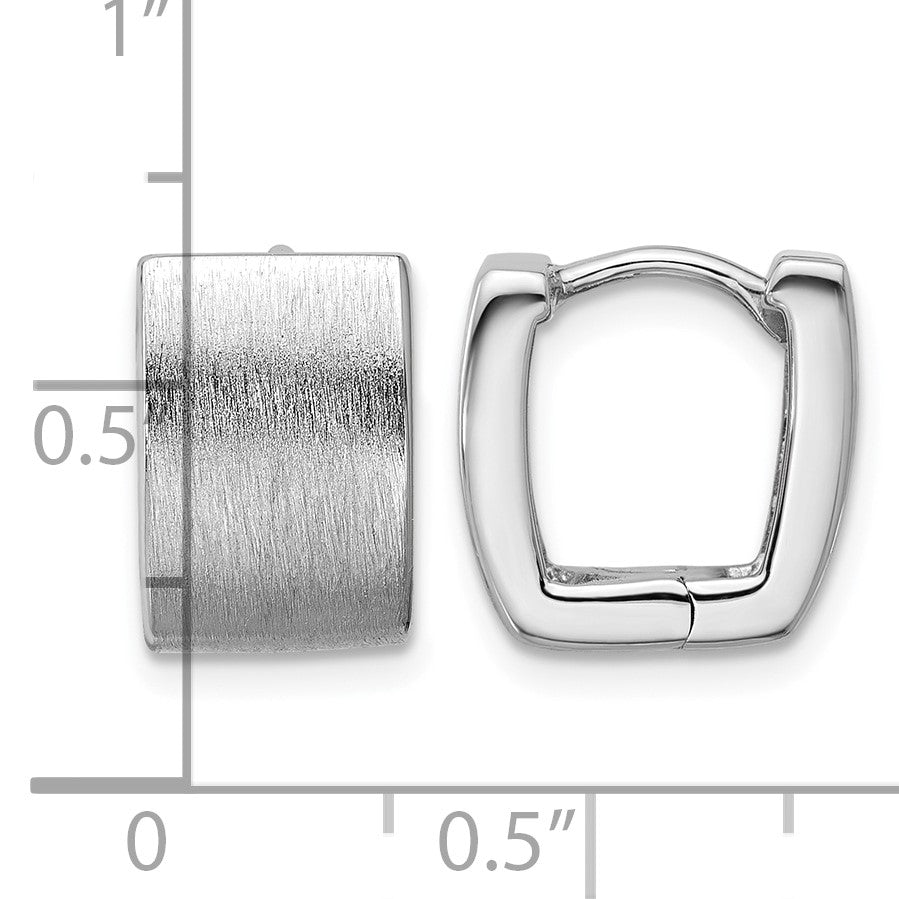 Sterling Silver Rhodium-plated Brushed 8.5mm x 12mm Square Hinged Hoop Earrings
