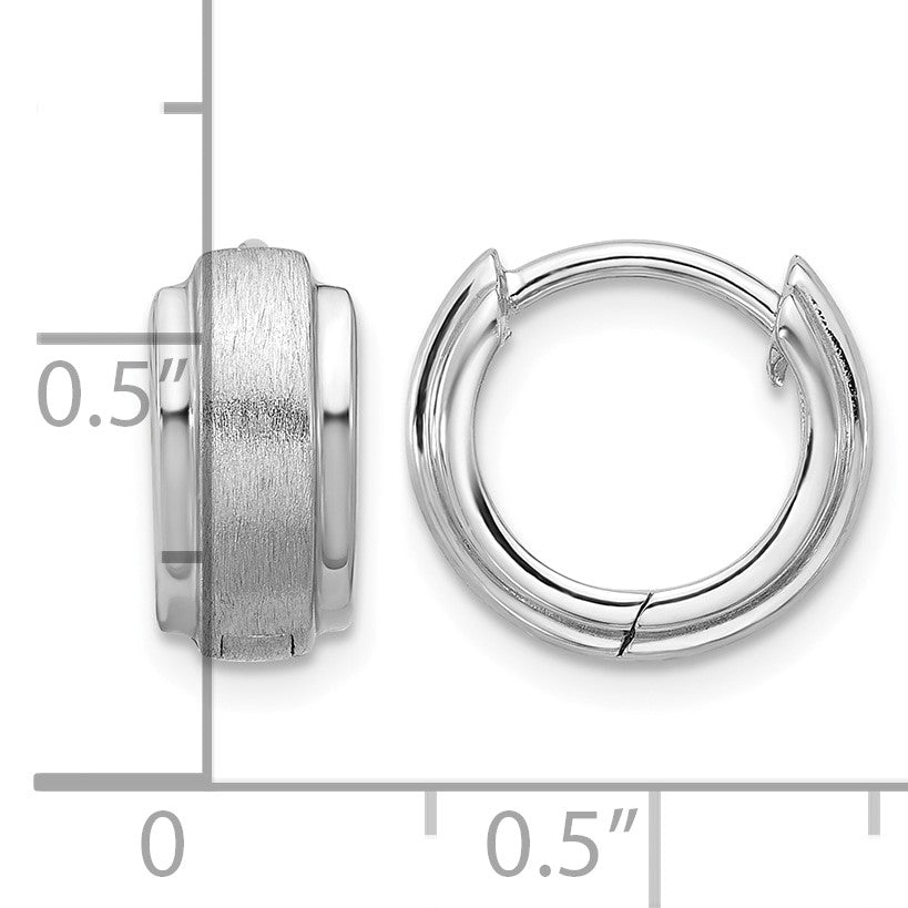 Sterling Silver Rhodium-plated Brushed and Polished 5.75mm x 11.5mm Hinged Hoop Earrings