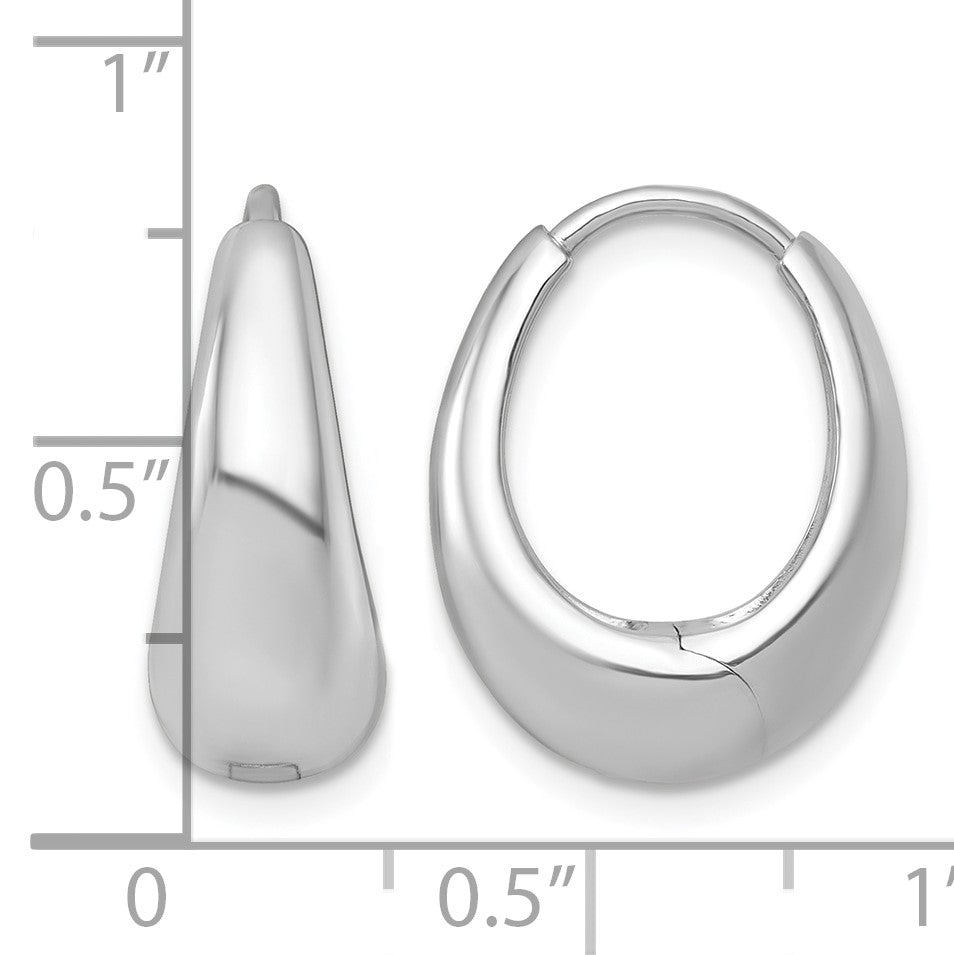 Sterling Silver Rhodium-plated Polished Tapered Oval Hinged Hoop Earrings
