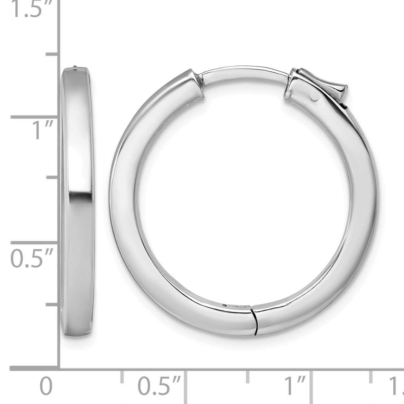 Sterling Silver Rhodium-plated Polished 3x28mm Hinged Square Tube Hoop Earrings