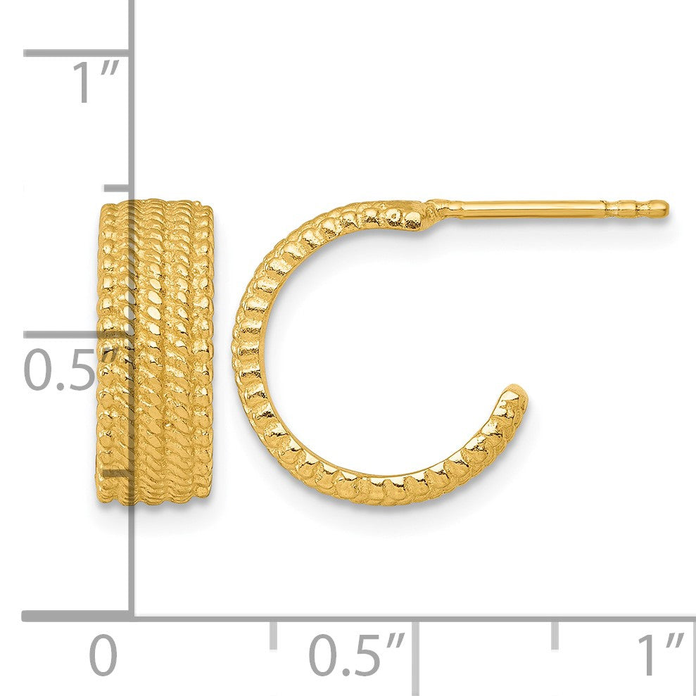 Sterling Silver Gold-tone Polished And Textured C-Hoop Post Earrings