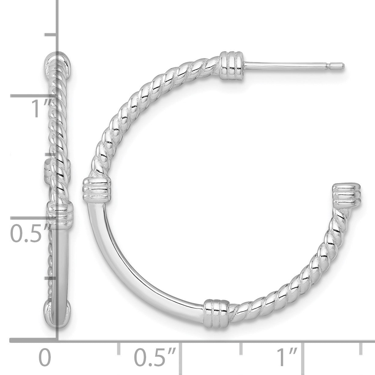 Sterling Silver Rhodium-plated Polished and Twisted 30.0mm Post C-Hoop Earrings