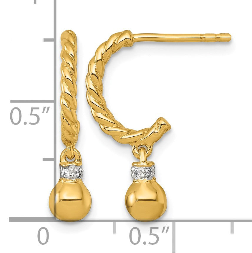 Sterling Silver Gold-plated Polished and Twisted CZ Post J-Hoop Dangle Earrings