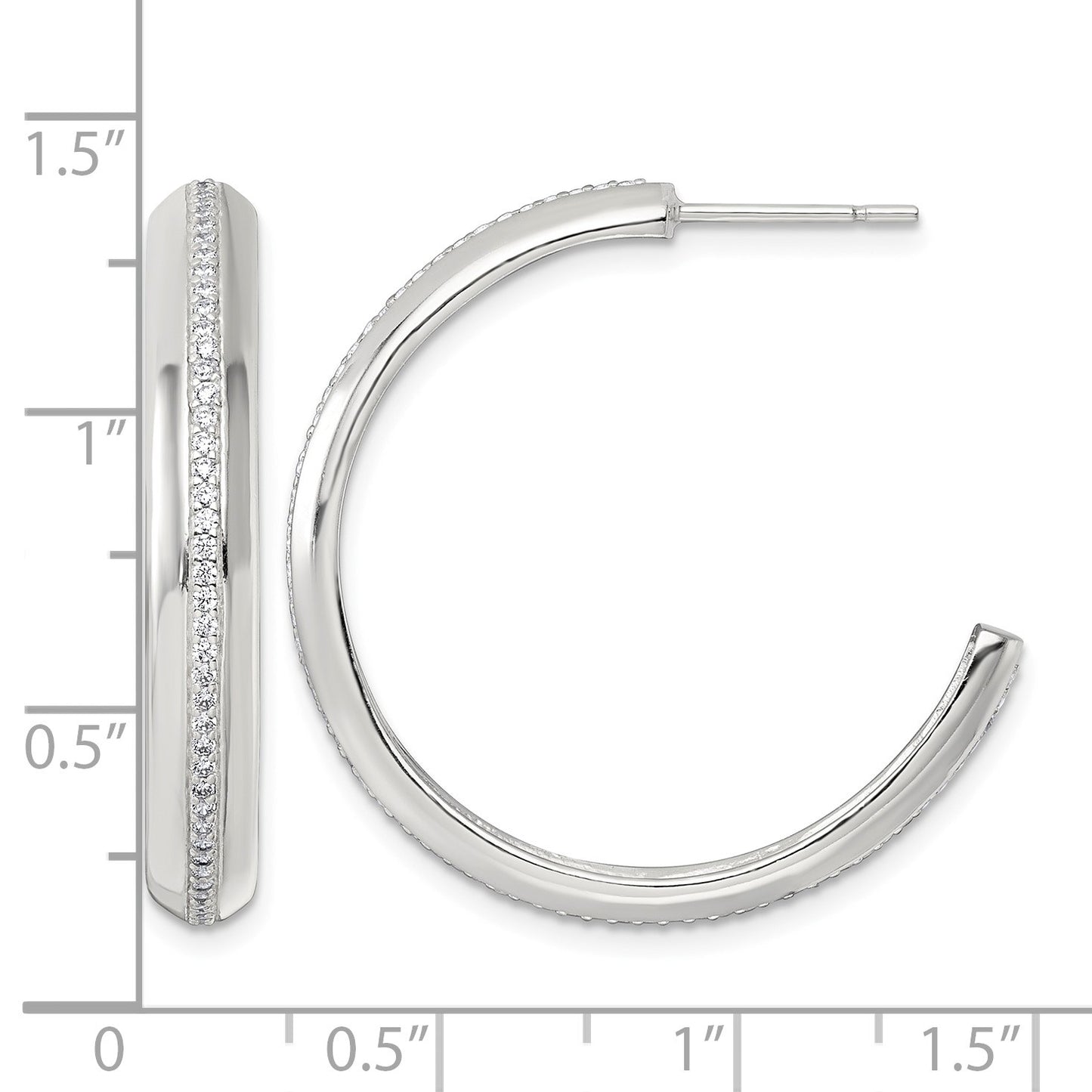 Sterling Silver Polished 4.75mm CZ Post C-Hoop Earrings