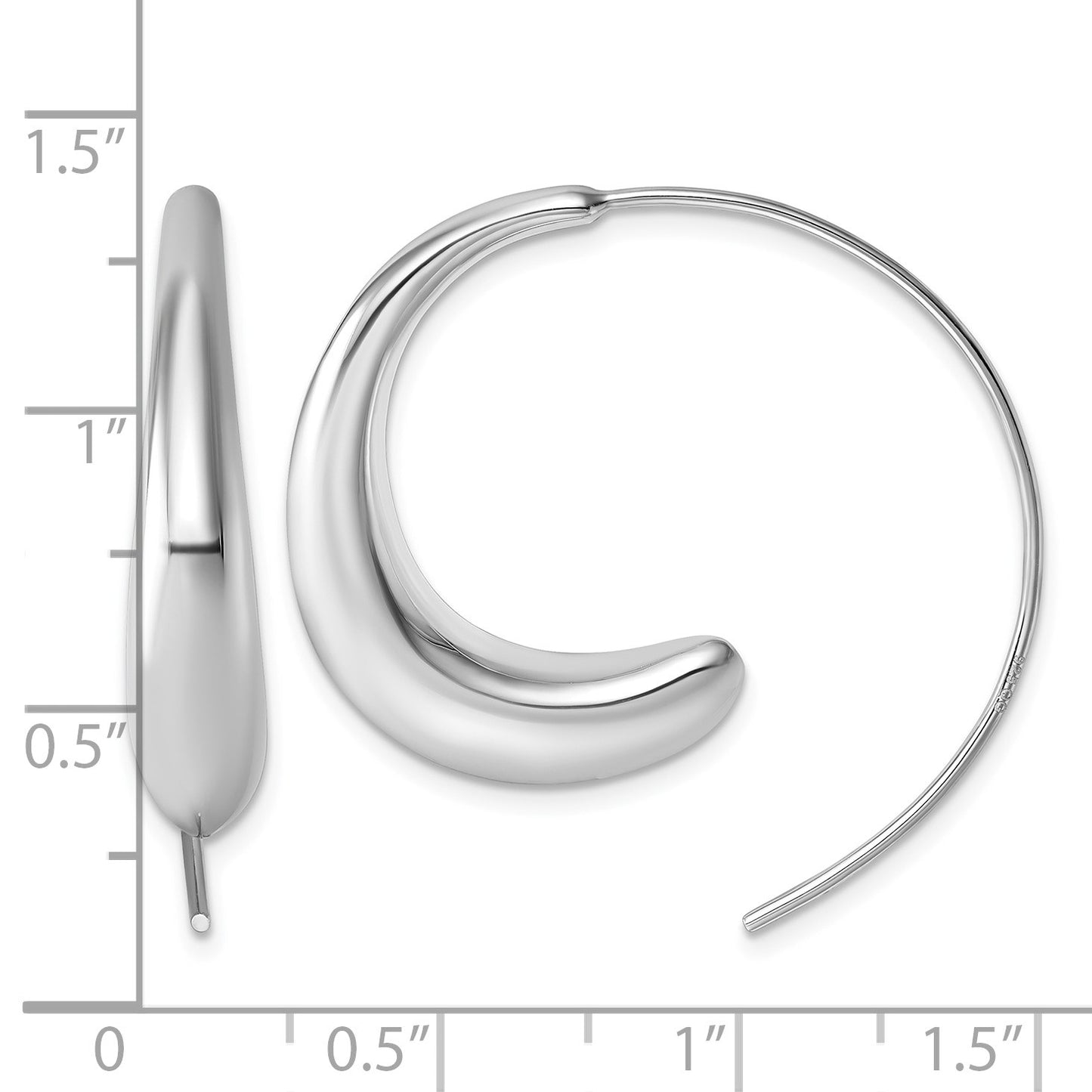 Sterling Silver Rhodium-plated Polished Graduated Circle Threader Earrings