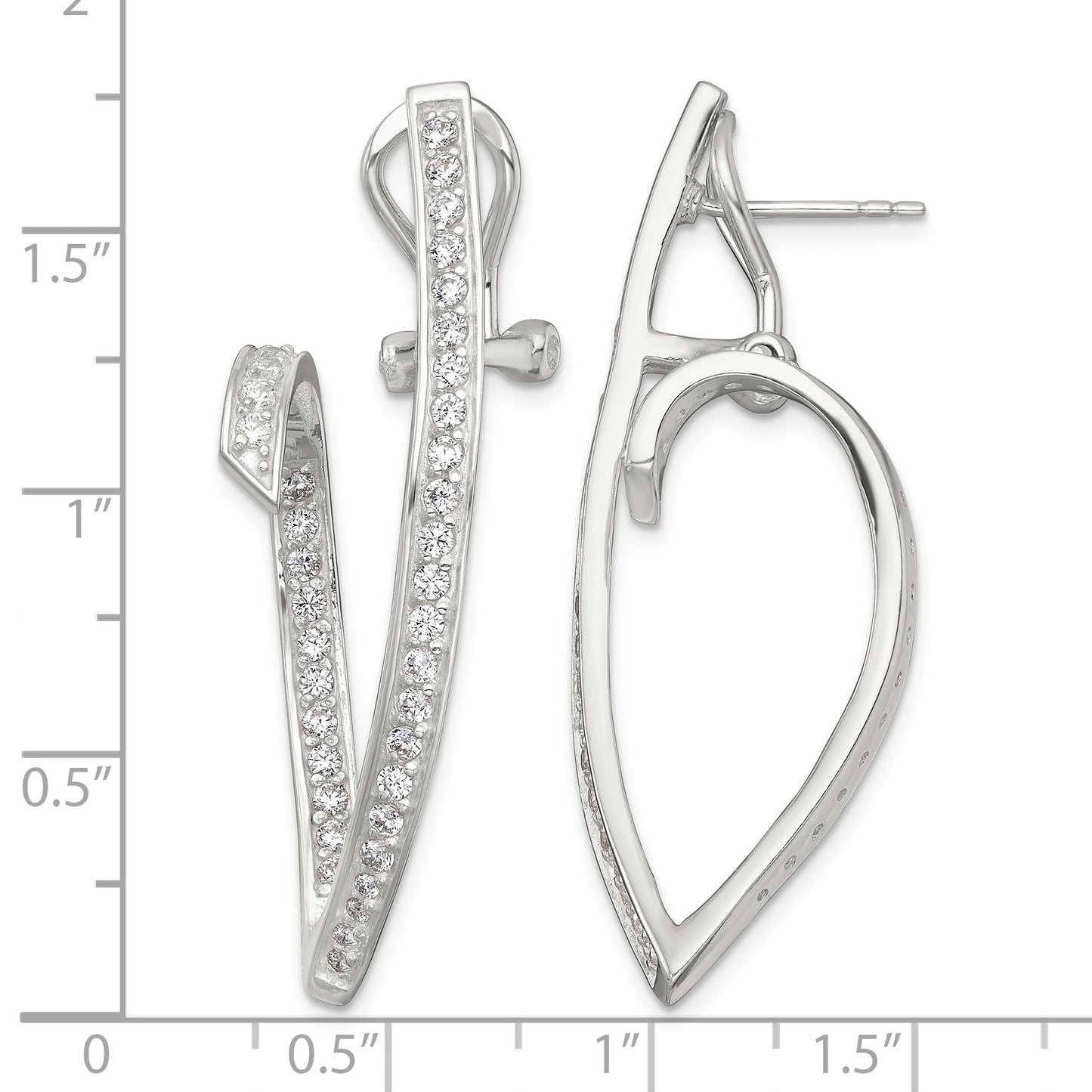 Sterling Silver Polished CZ Fancy Swirl In and Out Omega Back Post Earrings